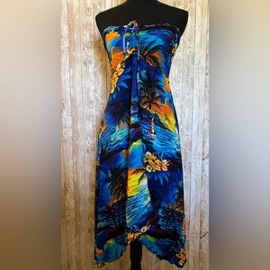 Strapless Hi-Low Tropical Dress
